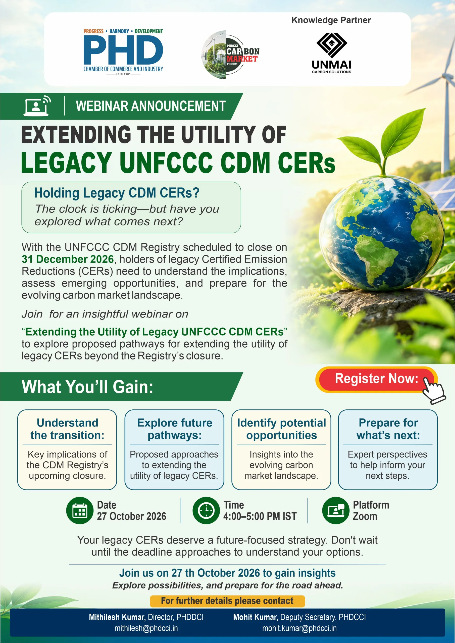 WEBINAR : EXTENDING THE UTILITY OF LEGACY UNFCCC CDM CERs